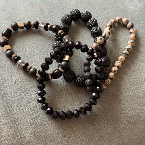 Chic Black and Beige Beaded Bracelet Set